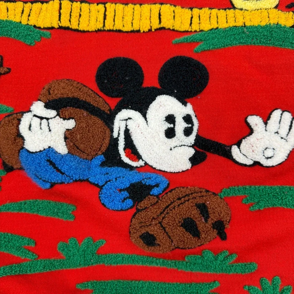 RARE 80s Sunday Comics Mickey‎ Mouse Football Crewneck L Made in Korea Red